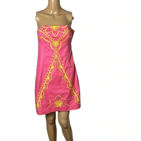 Lilly Pulitzer strapless dress women .size 0 zero , pink,cotton,embroidered. - Picture 3 of 15